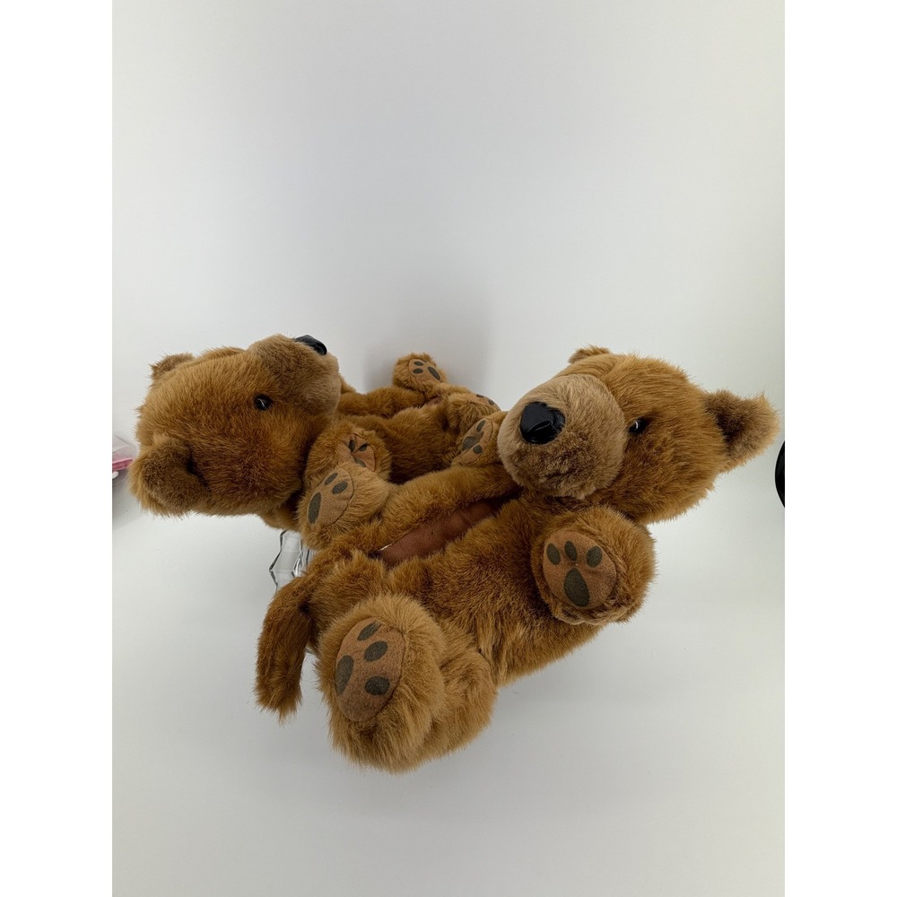 Ani Mate Teddy Bear Slippers M 5-7‎ Brown Plush Cozy Cute Kids Adult EUC